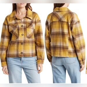 DEMOCRACY Plaid Crop mustard women jacket/size M